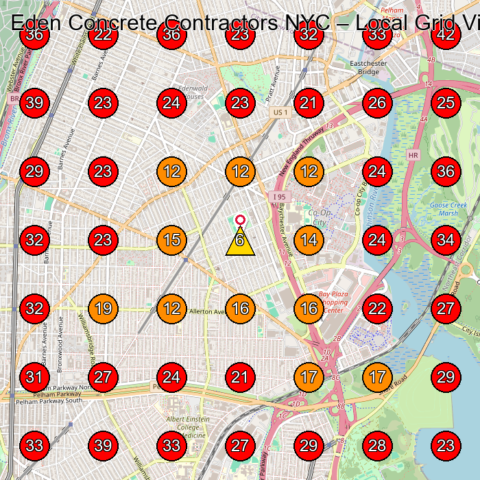 Eden Concrete Contractors NYC GeoGrid visibility map for General Contractor in Bronx